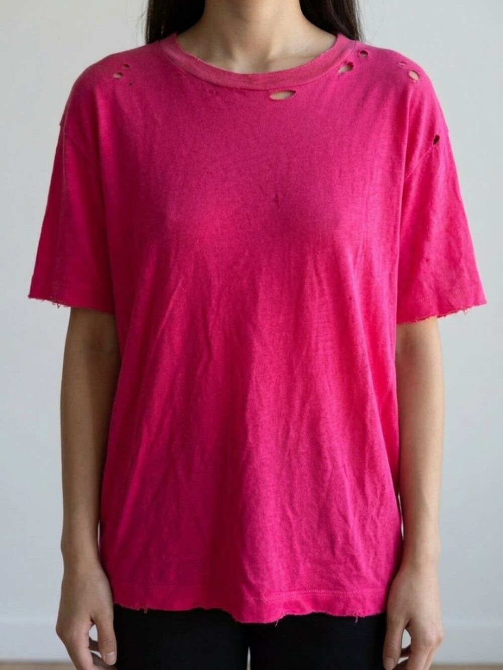 Ben Taverniti Unravel Project Distressed Fuchsia Pink Boxy Tee NWT | Size XS